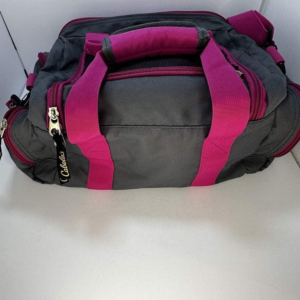 Cabela's‎ Pink Gray Duffle Bag 12" x 8" x 8" Gym Bag Padded Shoulder Strap EUC - Picture 4 of 8